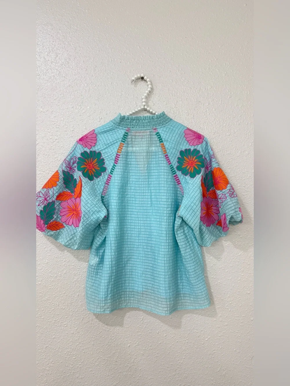 THML PUFF SLEEVE EMBROIDERY DETAIL STRIPED TOP Size S - Picture 5 of 8